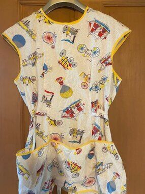2 Vintage Clean Hand Made Aprons, 1 Gingham and 1Travel Print, very sweet, tie